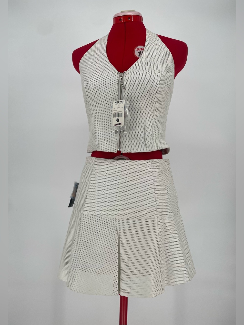 Y2K NWT Wilsons Leather Coord Set Perforated White Leather Halter Top & Skirt